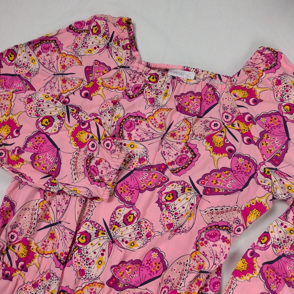 Whimsical Girls Pink Butterfly Print Long Sleeve Romper Size 16 XXL Boho Playful